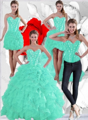 Fall Pretty Ruffles and Beaded Quinceanera Dress in Apple Green