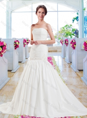 Classical Appliques Mermaid Wedding Gowns with Court Train