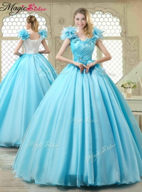 Cheap Aqua Blue Quinceanera Gowns with Appliques and Ruffles