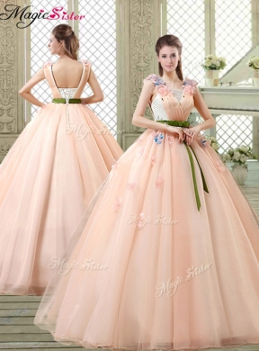 New Style Straps Quinceanera Dress with Appliques and Belt