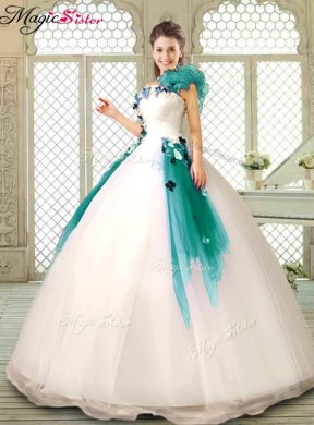 Perfect Appliques Multi Color Quinceanera Dress with Ruffles