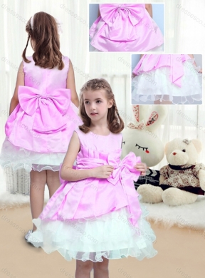 Perfect A Line Scoop Mini Length Bowknot Little Girls Pageant Dress