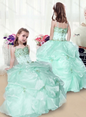 Elegant Beading and Appliques Little Girl Pageant Dress in Apple Green