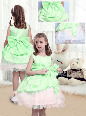 Beautiful A Line Scoop Mini Length Bowknot Girls Party Dress in Multi Color