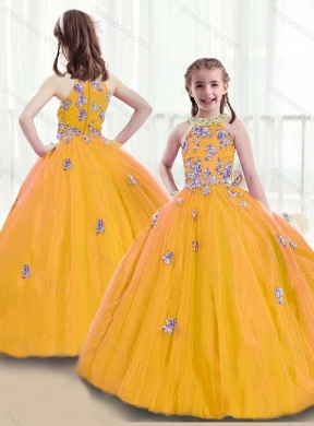 Wonderful High Neck MGirls Party Dress with Beading and Appliques for