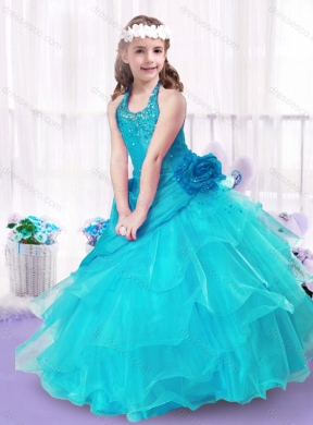Modest Halter Top Little Girl Pageant Dress with Ball Gown