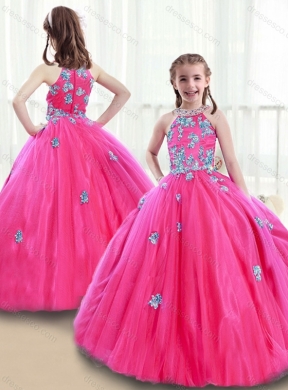 Classical High Neck Beading Little girl Pageant Dress with Appliques