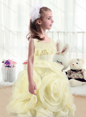 Lovely A Line Scoop Latest Flower Girl Dress with Rolling Flowers