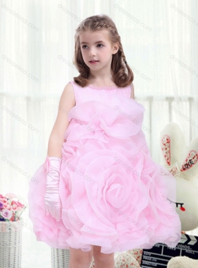 Perfect A Line Scoop Beading Latest Flower Girl Dress with Rolling Flowers
