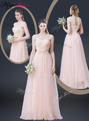 Lovely Empire Bateau Prom Dress with Appliques and Bowknot