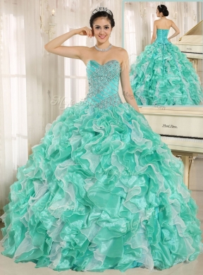 Cheap Beading and Ruffles Apple Green Quinceanera Dresses