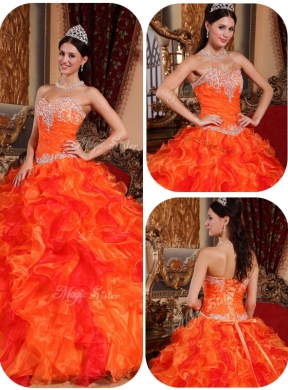 Classic Appliques and Beading Orange Quinceanera Dresses