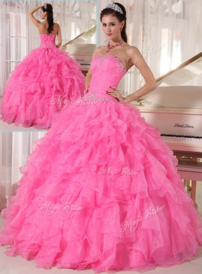 Classic Hot Pink Ball Gown Strapless Quinceanera Dresses
