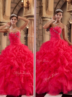 Classic Red Quinceanera Dress with Ruffles