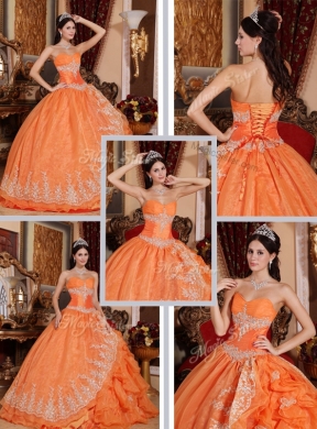 Elegant Beading and Appliques Quinceanera Dress in Orange Red