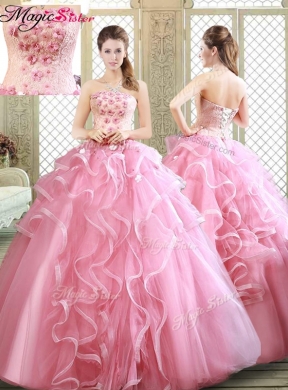 Lovely Strapless Sweet Sixteen Dress with Appliques and Ruffles