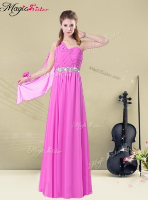 Cheap Empire One Shoulder Bridesmaid Dress with Belt