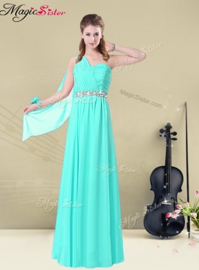 Elegant One Shoulder Dama Dress in Apple Green