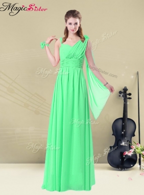 Elegant Straps Floor Length Prom Dress with Ruching and Belt for Summer