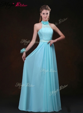 Hot Sale Empire Halter Top Bridesmaid Dress with Lace