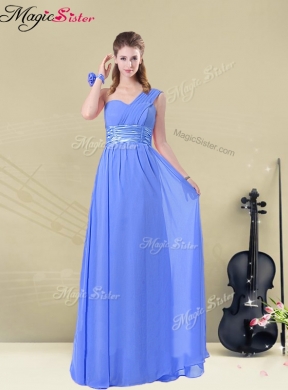 New Style One Shoulder Prom Dress with Ruching and Belt