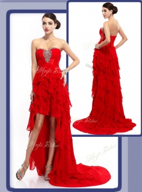 Cheap High Low Beading and Ruffled LayersBridesmaid Dress in Red