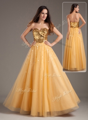 Luxurious Princess Sequins Long Bridesmaid Dress in Gold