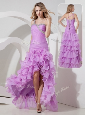 Perfect Column High Low Bridesmaid Dress with Ruffled Layers