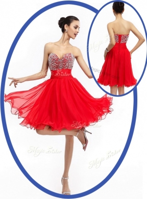 Perfect Red Short Bridesmaid Dress with Beading