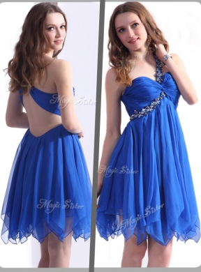 One Shoulder Blue Short Homecoming Dress with Beading