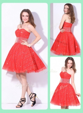 Luxurious Beading Dama Dress in Red for Fall