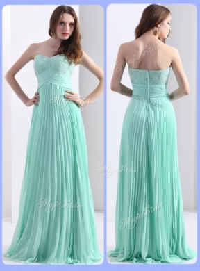Empire Beading and Sequins Apple Green Evening Dress with Brush Train