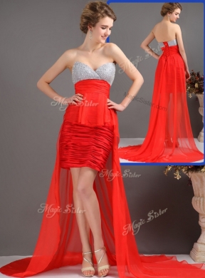 Most Popular Column High Low Evening Dress with Beading