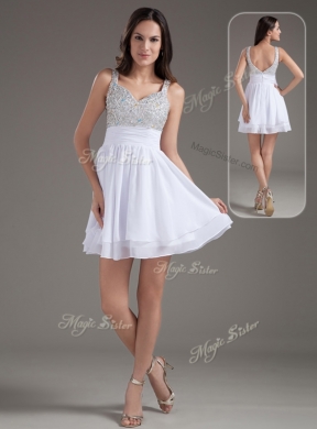 Perfect Short Straps Beading White Evening Dress