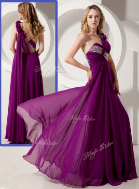 Luxurious One Shoulder Hand Made Flowers Discount Prom Dress with Beading