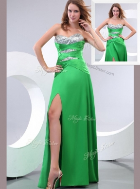 Affordable Paillette and High Slit GreenSexy Prom Dress