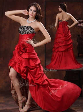 Gorgeous High Low StraplessSexy Prom Dress With Hand Made Flowers