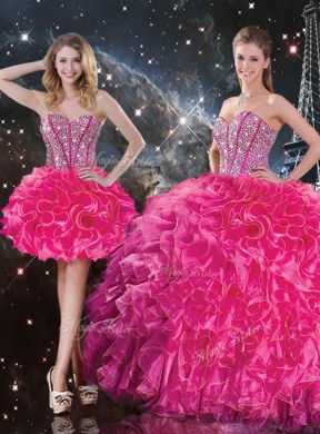 Fashionable Hot Pink Detachable Quinceanera Skirts with Beading