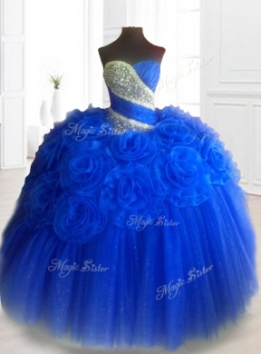 Custom Made Hand Made Flowers Sweet Sixteen Dress in Royal Blue