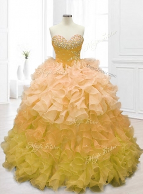 Custom Made Beading and Ruffles Quinceanera Dress in Gold