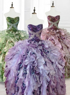 Custom Made Beading Multi Color Quinceanera Dress with Ruffles and Pattern