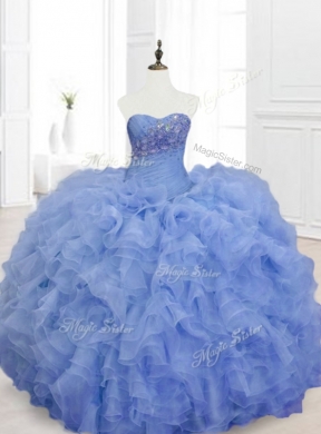 Custom Made Blue Sweet Sixteen Dress with Beading and Ruffles