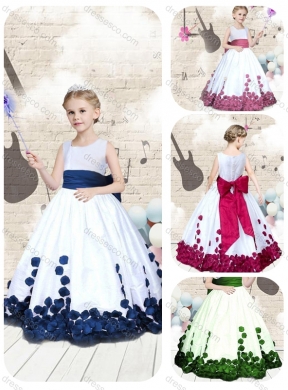 Hot Sale Scoop Long Little Girls Pageant Dress with Bowknot
