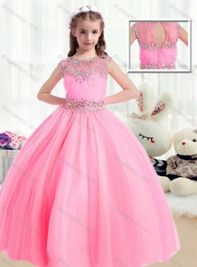 Sweet Ball Gown Cap Sleeves Little Girls Pageant Dress with Beading