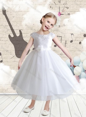 Affordable Cap Sleeves Bateau Latest Flower Girl Dress with Appliques