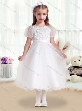 Fashionable Scoop White Latest Flower Girl Dress with Appliques