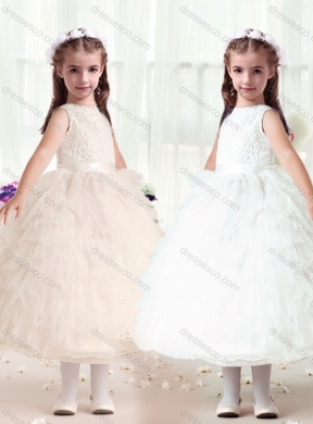 Hot Sale Ball Gown Bateau Girls Party Dress with Ruffles