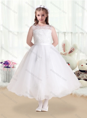 New Style Scoop Appliques White Latest Flower Girl Dresses