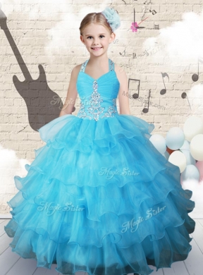 Pretty Halter Top Little Girl Pageant Dress with Beading and Ruffled Layers