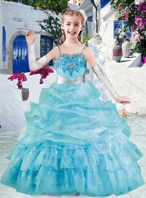 Simple Spaghetti Straps Little Girl Pageant Dress with Appliques and Bubles